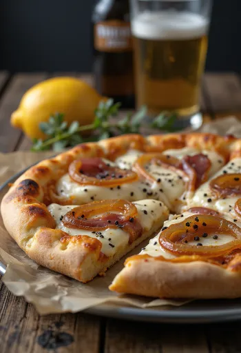 Pizza Alsacienne със заквасена сметана, лук и бекон