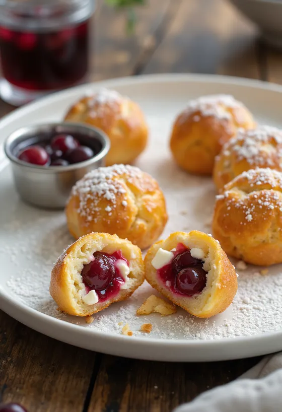 Æbleskiver с пълнеж от червена боровинка, сирене фета и щипка ванилия