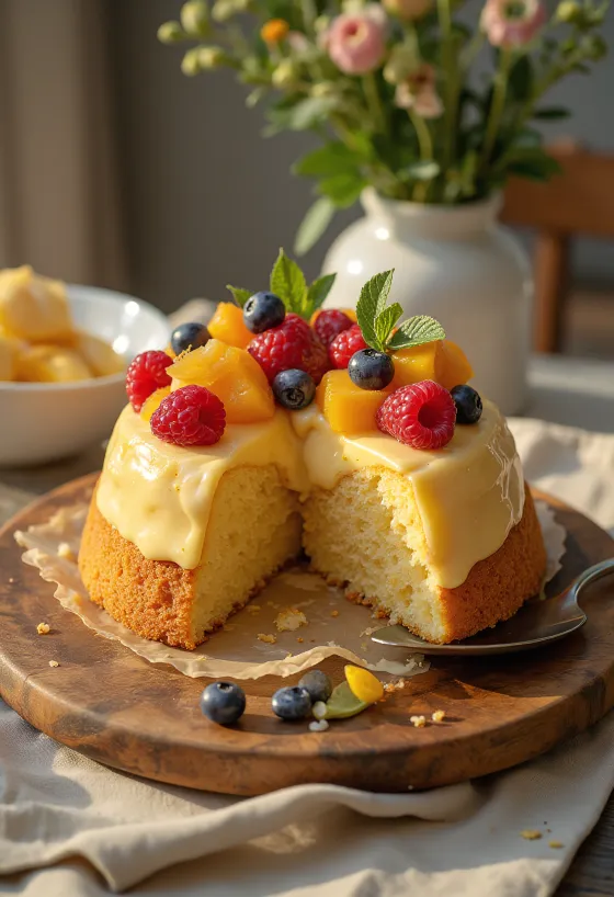 Прясна плодова торта с цветни плодове и лъскав слой желе