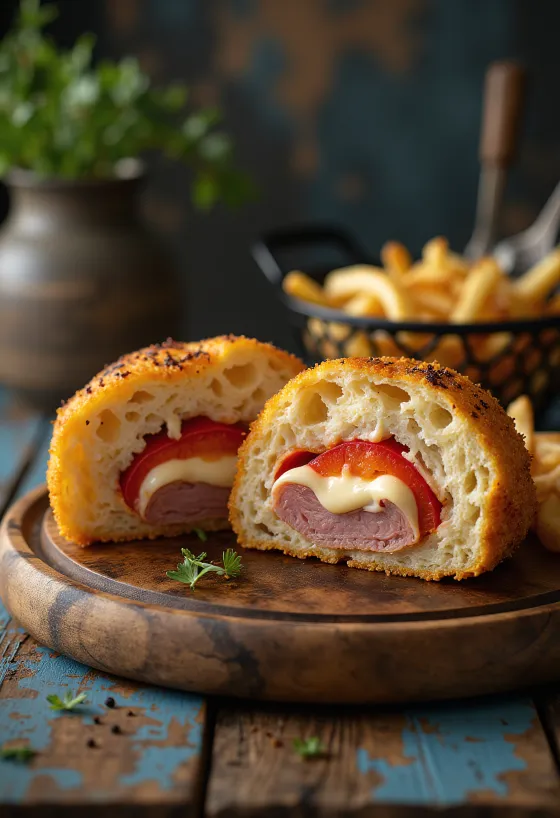 Cachopo с чушки и сирене, сервирано с богати вкусове и хрупкава панировка
