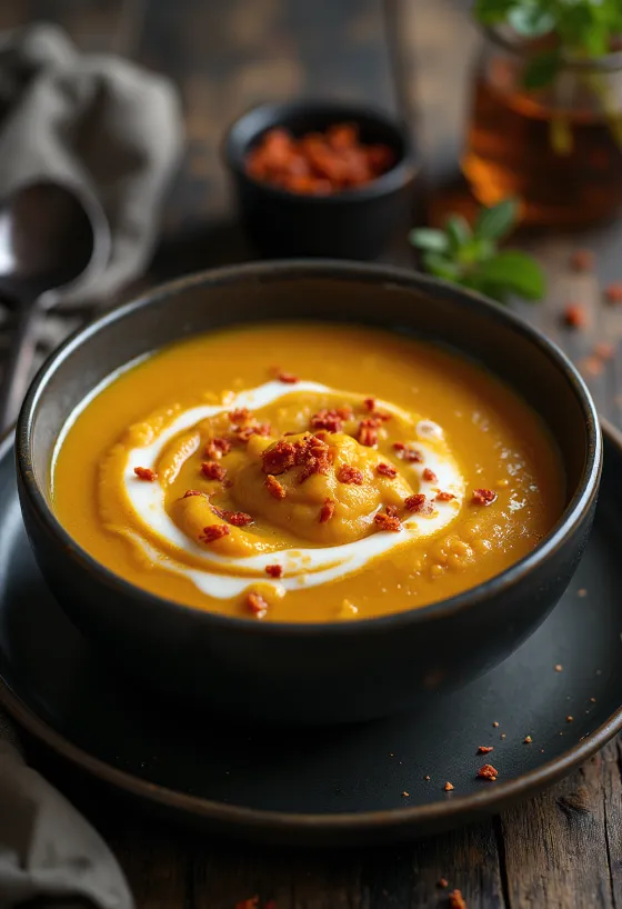 Сервирана крем супа от тиква с чили