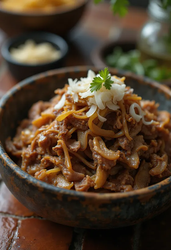 Carne Seca, сервирано с ориз и пресен кориандър