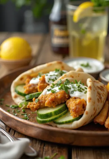 Гирос в пита, сервиран с пресни зеленчуци и сос дзадзики